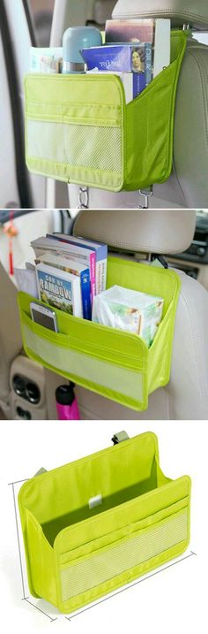 the inside of a car with two compartments in it and an open back seat pocket