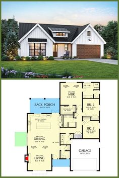 two story house plans with garage and living room in the front, an open floor plan for