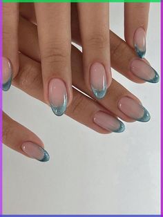 French Nail Art, Fake Nails With Glue, Cat Eye Nails, Nail Swag, False Nail, French Tip Nails, Blue Nails, False Nails, Almond Nails