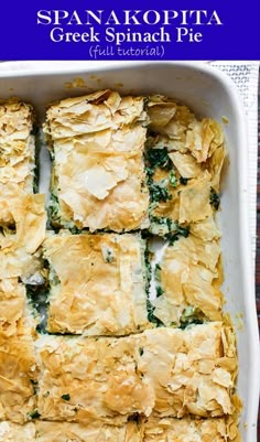 spinach and cheese enchiladas in a casserole dish with text overlay