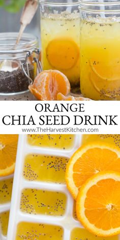 orange and chia seed drink in mason jars