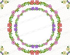 a circular frame with flowers and leaves