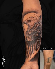 an eagle tattoo on the arm and leg