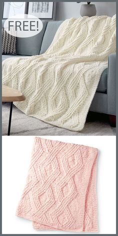 Free Knitting Pattern for Twisted Stitch Diamond Blanket #knitting Knitting Patterns Free Blanket, Bernat Blanket Yarn, Knitted Afghans, Baby Blanket Knitting Pattern, Knit Throw Blanket, Knitted Baby Blankets, Blanket Yarn, Blanket Knitting Patterns, Baby Blanket Pattern