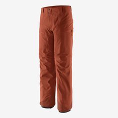 an orange snowboard pant on a white background, with the bottom part of the pants