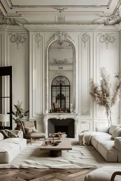 #interior #design Cathedral Interior Design, Modern Regency Interior, French Modern Home Interiors, Modern Parisian Interior Design, Haussmann Interior, Elegant Vintage Aesthetic, White Oak Herringbone, Modern Parisian Interior, Modern French Chateau