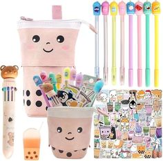 9 Amazing Kawaii Christmas Gifts You Can Buy Online #kawaii #kawaiigifts #kawaiichristmas #christmasgifts #christmasgiftideas #cutegifts #pinkgifts #koreangifts #plushies #christmas Pink Stationary, Kawaii Pencil Case, Pen For School, Tea Stickers, Cute Pencil Pouches, Kawaii Pencil, Cute Boba, Multi Color Pen, Kawaii Stationary