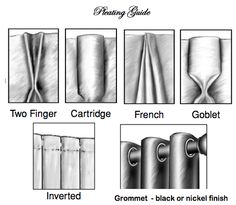 the different types of curtains are shown in black and white, including one that has been drawn