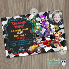 mickey mouse birthday party thank card with photo