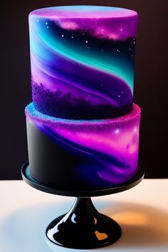 Turquoise purple galaxy cake Galaxy Cake Designs Birthday, Sweet 16 Galaxy Theme Party Ideas, Galaxy Birthday Cakes, Galaxy Themed Wedding Cake, Galaxy Birthday Cake Ideas, Galaxy Theme Decoration, Galaxy Sheet Cake, Space Wedding Cake, Purple Birthday Cake Aesthetic