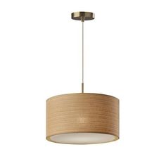 a light fixture with a beige shade on the bottom and an oval shape hanging from the ceiling