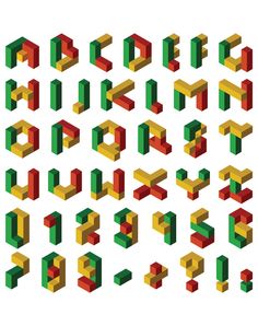 the letters are made up of different colored blocks