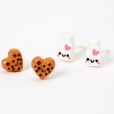 Sterling Silver Milk & Cookies Stud Earrings - 2 Pack | Claire's US Funny Stud Earrings, Diy Christmas Earrings, Galaxy Room, Clay Magnets, Funny Earrings, Fun Crafts To Do, Milk Cookies, Fashionable Jewelry, Kids Earrings