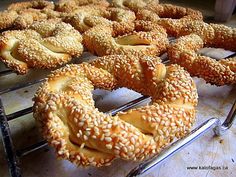 sesame seed bagels are lined up on cooling racks