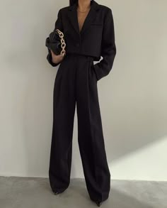 High Waist Wide Leg Trousers, Style Wide Leg Pants, Set Outfits, Pant Suits, Crop Blazer, Woman Suit Fashion, Straight Dress, 가을 패션