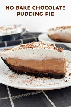 a slice of chocolate pie on a white plate