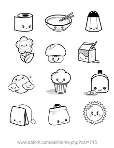 a bunch of different items that are drawn in black and white