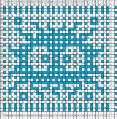 a cross stitch pattern in blue and white, with squares on each side that have been drawn