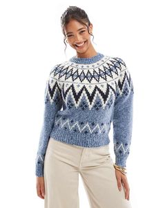 Sweaters & Cardigans by Bershka When cozy days are calling Fairisle design Crew neck Long sleeves Regular fit Fair Isle Pullover, All Shades Of Blue, Luxury Gifts For Her, Fair Isles, Modest Fashion Winter, Christmas Jumper Dress, Spring Floral Dress, Jumpsuit Party, Fair Isle Sweater