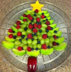 a christmas tree made out of fruit on a plate