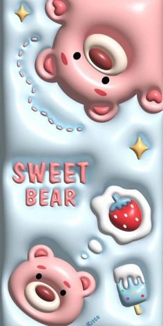 an image of a pink bear and ice cream on the back of a phone case