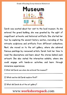 the museum worksheet for kids to learn how to read and understand what things are in