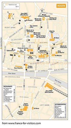 a map showing the location of some buildings and streets in paris, with orange dots