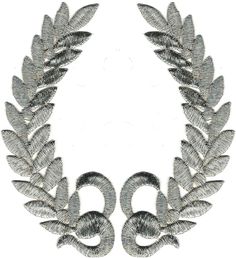 an image of a wreath made out of silver metal leaves and feathers on a white background