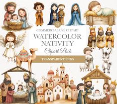 watercolor nativity clipart pack - transparent and png files for commercial use