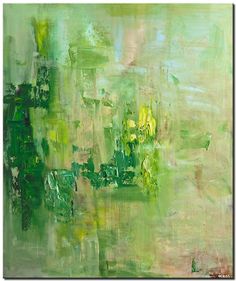 an abstract painting with green and yellow colors