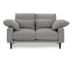 This chic, space-conscious loveseat from Ashley is dressed to impress with a two-over-two cushion design, track arms and tapered legs to help you master that mid-century modern aesthetic you love. What a way to bring your living or family room into perfect harmony without breaking the bank. The look is complete with matching lumbar and bolster pillows for added luxury. Gray Loveseat, Sterling Gray, Grey Loveseat, Contemporary Loveseat, Belfort Furniture, Mid Century Modern Aesthetic, Sterling Grey, Bolster Pillows, Top Of Bed