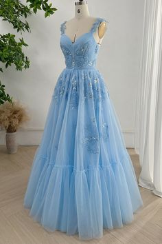 MissJophiel V Neck Beaded Butterfly Sky Blue Long Dress Sky Blue Long Dress, Blue Long Dress, Beaded Butterfly, Long Blue Dress, Evening Dress Fashion, Sparkle Dress, Butterfly Dress, Diy Dress, Asymmetrical Design