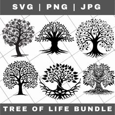 the tree of life bundle is shown in black and white, with four different designs