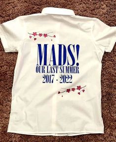 Item details Handmade These personalised leavers shirts are a perfect way to end your final school year. These white school shirts are available personalised with name and year finished in School Leavers Hoodies, Glitter Vinyl Shirts, Our Last Summer, Leavers Hoodies, 2020 Style, Theatre Gifts