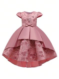 Young Girl Plain Satin Dress With Embroidery Flower Decoration For Gorgeous Look Dusty Pink Party  Cap Sleeve Woven Fabric Colorblock,Floral,Plain,Plants,Textured Pattern Fit and Flare Non-Stretch All Young Girls Clothing, size features are:Bust: ,Length: ,Sleeve Length: Pink Pageant Dress, Birthday Princess Dress, Tail Dress, Girls Pageant Dresses, Girls Formal Dresses, Tutu Costumes, Dresses For Girls, Girl Princess Dress, Wedding Dresses For Girls