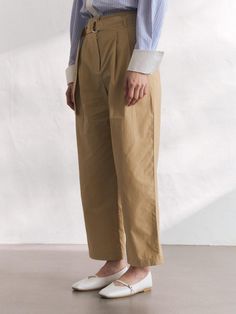 Composition : NYLON 52% COTTON 48%Color : Beige_55, Beige_66Country of Origin : China Brown Cotton Chinos For Spring, Spring Brown Cotton Chinos, Chic Beige Chinos For Work, Khaki High-waisted Chinos For Work, High-waisted Khaki Chinos For Work, Spring Workwear Chinos, Chic Beige Tapered Leg Chinos, Beige Pants With Pockets For Daywear, Khaki Straight Chinos For Spring