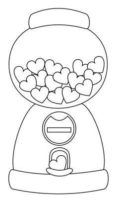 a drawing of a gummy machine filled with hearts