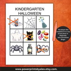 a printable halloween game for kids with the words,'kindergarten halloween '