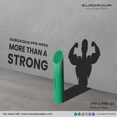 an advertisement for the european ppp pipes is shown with a strong muscular man on it