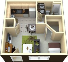 an overhead view of a two bedroom apartment