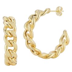 Accessorize in style with these Sunkissed Sterling 14k Gold Over Silver Bold Curb Chain Hoop Earrings. Accessorize in style with these Sunkissed Sterling 14k Gold Over Silver Bold Curb Chain Hoop Earrings. Backings: post Metal: sterling silver Finish: polished Packaging: pouch Plating: rhodium, 14k gold 1.25 in drop Size: One Size. Gender: female. Age Group: adult. Gold Hoop Earrings With Cable Chain For Gift, Chain Hoop Earrings, Packaging Pouch, Post Metal, Jewelry Earrings Hoops, Curb Chain, Gender Female, Gold Bracelet, Age Group