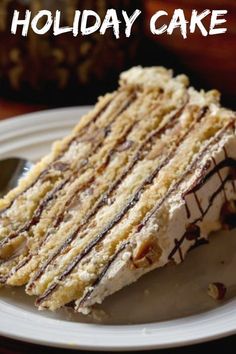 a piece of cake sitting on top of a white plate