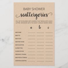 the baby shower scatterer is shown on top of a white marble countertop