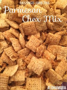 a close up of a pile of chex mix with the title text overlay