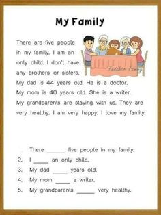 an image of a family poem with the words,'my family there are five people in my family i am an only child i don't have any brothers or sisters