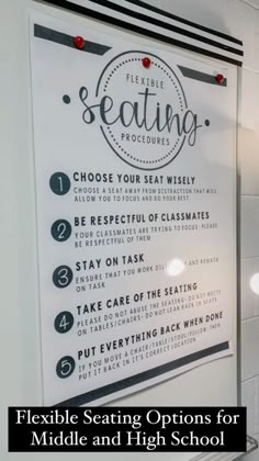 a sign on the wall that says flexible seating options for middle and high school students