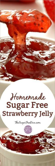 homemade sugar free strawberry jelly recipe with text overlay