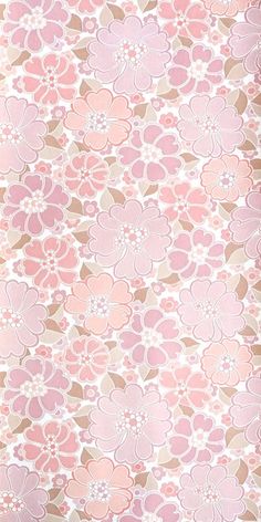 a pink and brown floral wallpaper with white flowers on the bottom half of it