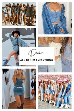 Denim On Denim Outfit Bachelorette, All Denim Bachelorette Party Outfit, Denim Outfit Bachelorette Party, Denim And Diamonds Bachelorette Party Outfit, Bachelorette Party Denim Outfits, Denim Theme Outfit, Nashville Outfit Themes, Denim Bachelorette Party Outfit, All Denim Bachelorette Party