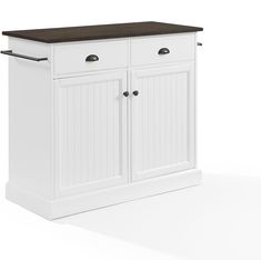 a white cabinet with two doors and one drawer on the bottom, against a white background